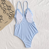 Ribbed Frilled Trim Cami Strap Swimsuit