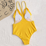 Ribbed Frilled Trim Cami Strap Swimsuit