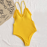Ribbed Frilled Trim Cami Strap Swimsuit