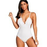 Ribbed Frilled Trim Cami Strap Swimsuit