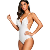 Ribbed Frilled Trim Cami Strap Swimsuit