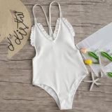 Ribbed Frilled Trim Cami Strap Swimsuit