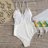 Ribbed Frilled Trim Cami Strap Swimsuit