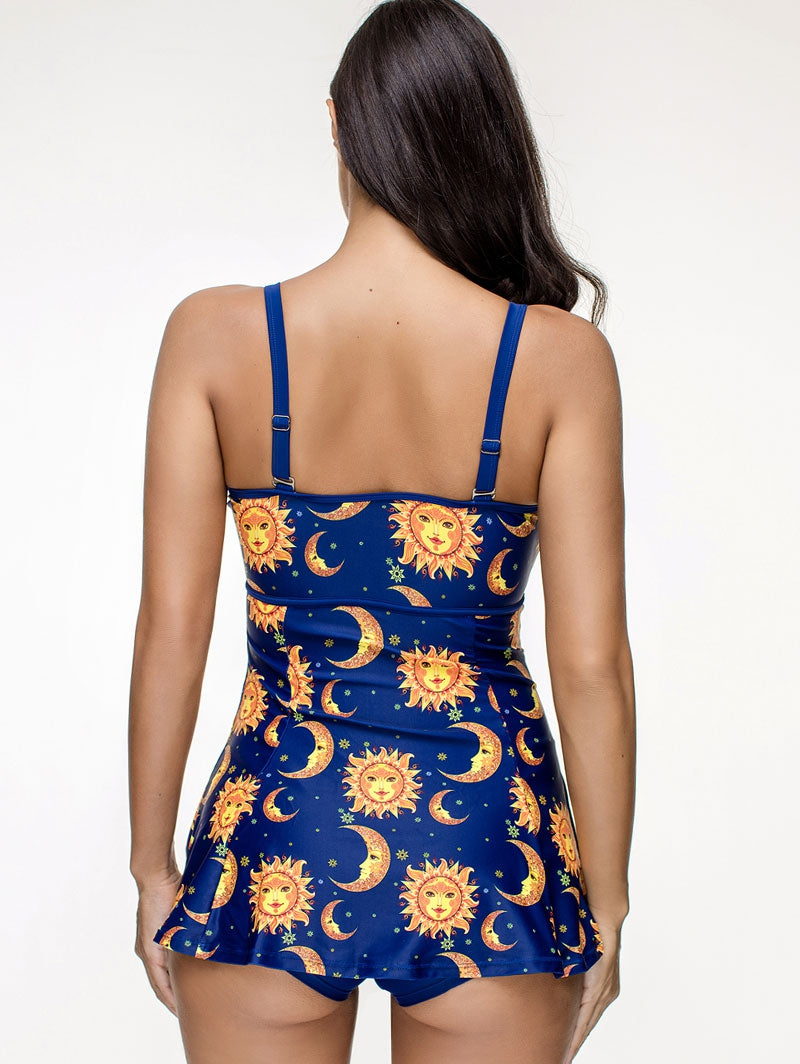 Sun Stars Moon Print One-piece Swimsuit